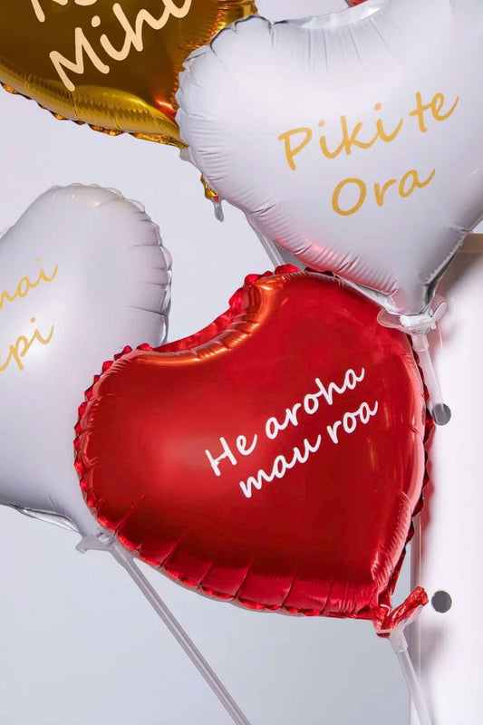 10" Te Reo Māori Foil Balloons (Air-Filled) He Aroha mau roa – A love that endures